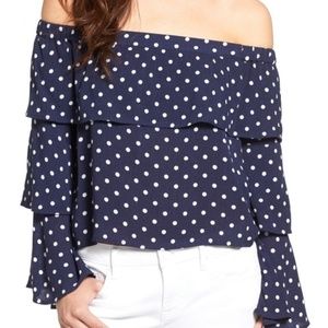 NWT. Tiered Ruffle Sleeve Off Shoulder Polka Dot